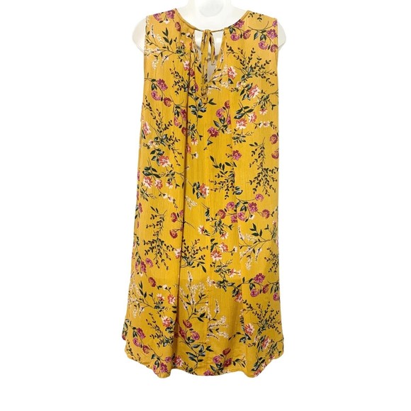 Umgee USA Yellow Floral Print Tunic Top Sleeveless Criss Cross Neck Tie Back M - Picture 4 of 11